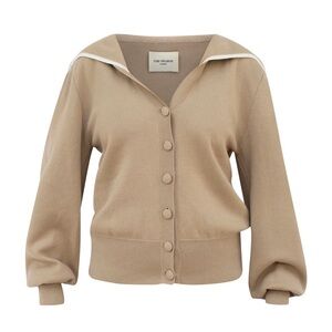 Rue Sloane Biscuit Beige Sailor Collar Cashmere Blend Cardigan – M